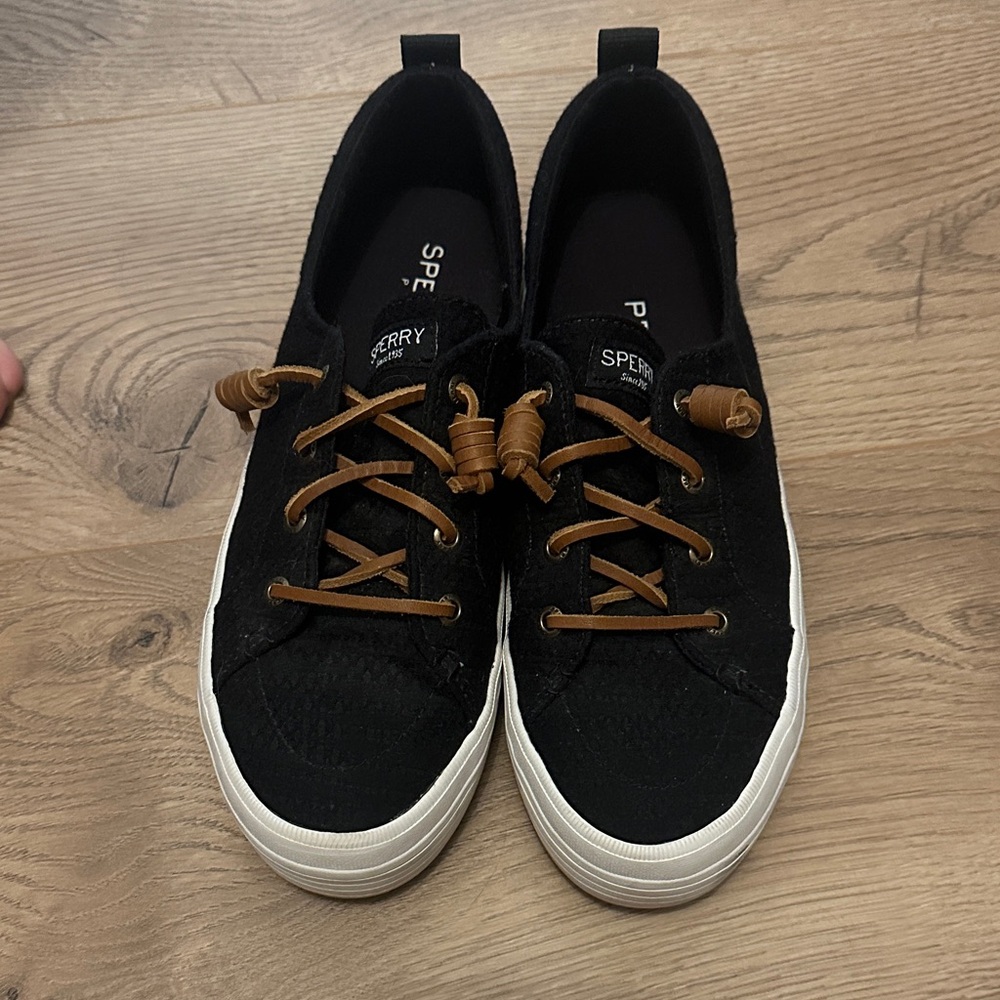 Sperry Women’s Black Sneakers with Tan Laces